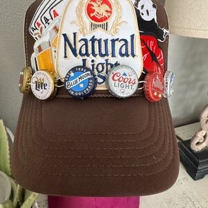 OTTO Brown Trucker Hat with Beer Bottle Cap Accents